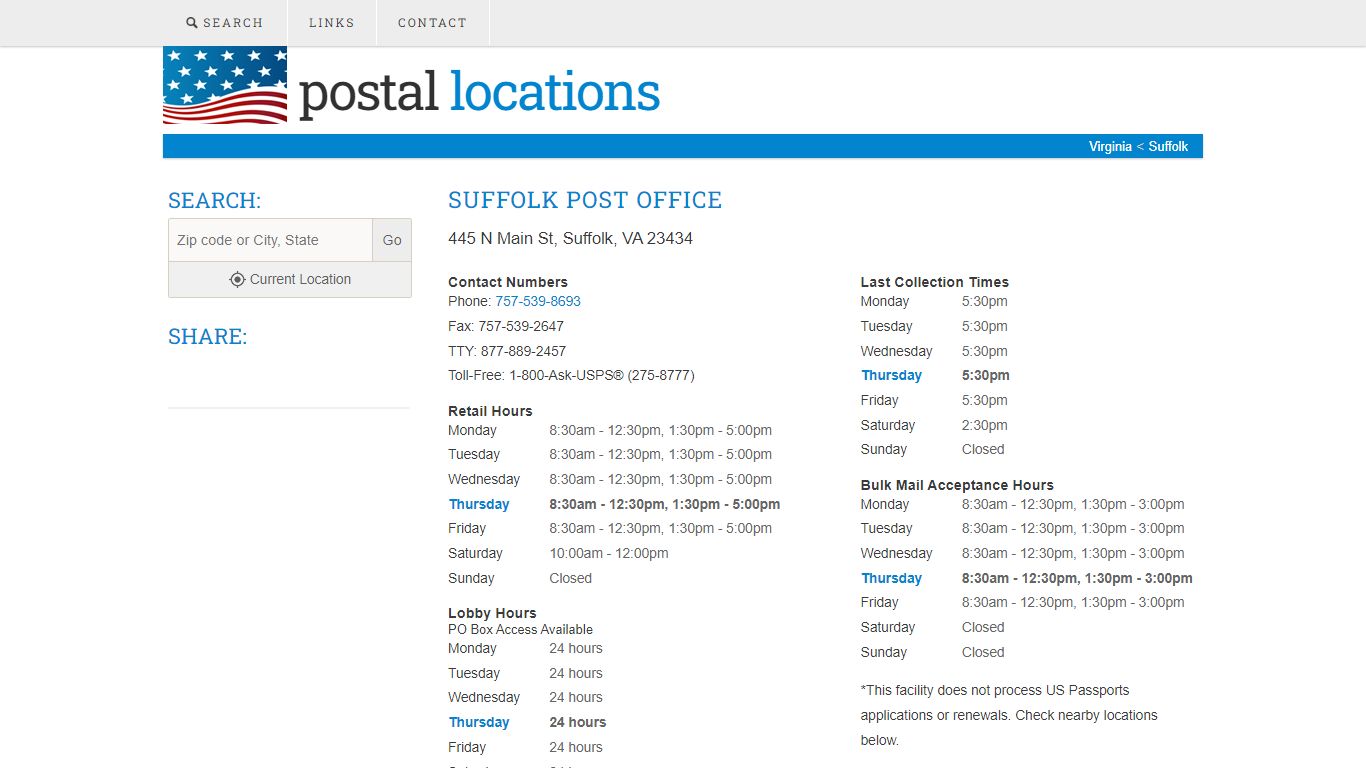 Post Office in Suffolk, VA - Hours and Location - Postal Locations