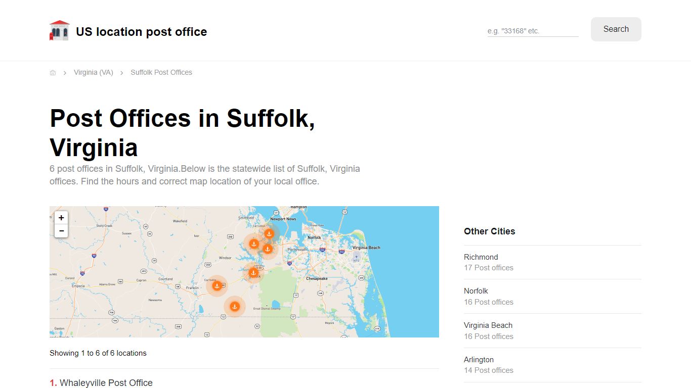 Post Offices in Suffolk, Virginia - Suffolk Post Offices - Location and ...
